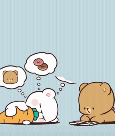 Teddy Bear Sleeping Next To Carrot With Thought Bubble GIF