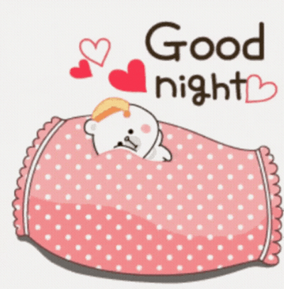 Teddy Bear Sleeping On Pink Polka Dot Pillow Saying Good Night GIF