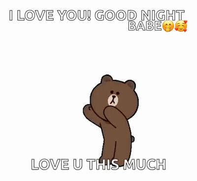 Teddy Bear Surrounded By Hearts Saying I Love You Good Night Babe Love U This Much GIF