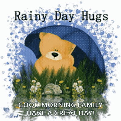 Teddy Bear Under Umbrella Rainy Day Hugs Good Morning Family Have A Great Day GIF