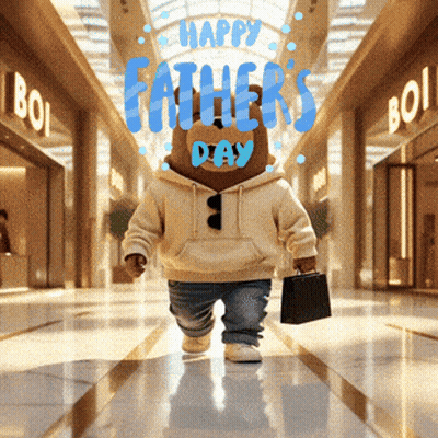 Teddy Bear Walking Down Hallway Happy Father's Day GIF
