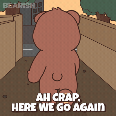 Teddy Bear Walking Down Sidewalk GIF