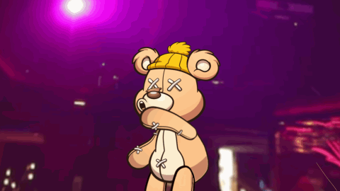 Teddy Bear Wearing Yellow Hat With Crossed Eyes GIF