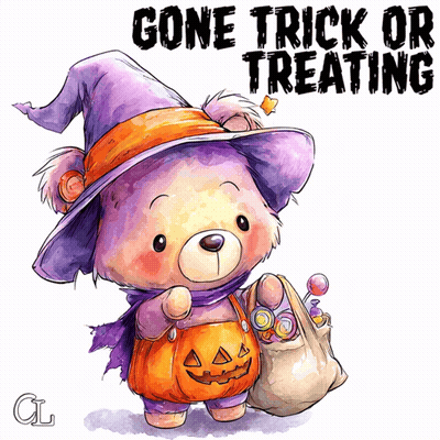Teddy Bear Witch Holding Candy Bag And Pumpkin GIF