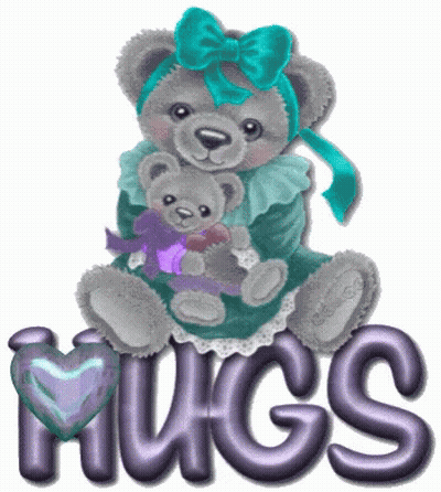 Teddy Bear With Blue Bow Holding Smaller Teddy GIF