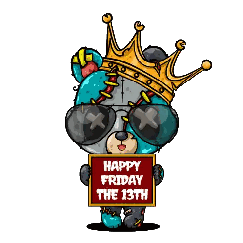 Teddy Bear With Crown And Sunglasses Happy Friday The 13Th Sticker