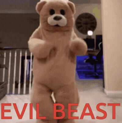 Teddy Bear With Evil Beast Written In Red GIF