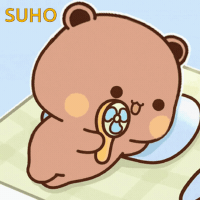 Teddy Bear With Fan And Suho GIF