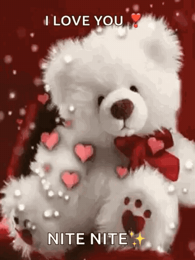 Teddy Bear With Hearts Saying I Love You Nite Nite GIF