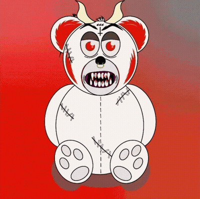 Teddy Bear With Horns And Cross On Head GIF