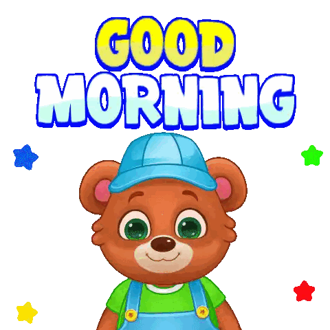 Teddy Bear With Overalls Good Morning Sticker