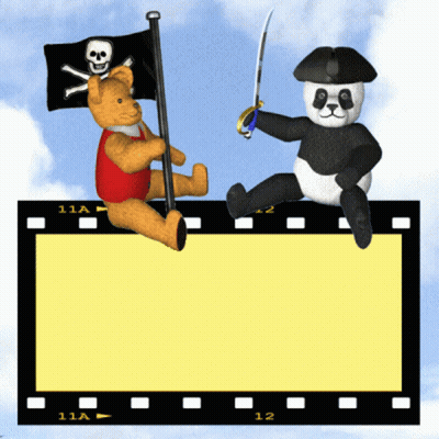Teddy Bear With Pirate Flag And Panda Bear With Sword GIF