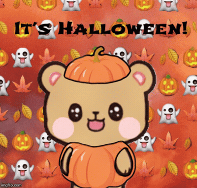 Teddy Bear With Pumpkin On Head It's Halloween GIF