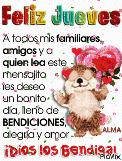 Teddy Bear With Rose Saying Feliz Jueves GIF