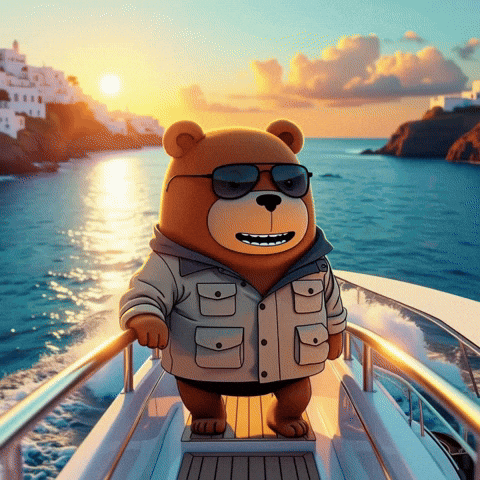 Teddy Bear With Sunglasses And Jacket Riding Boat GIF
