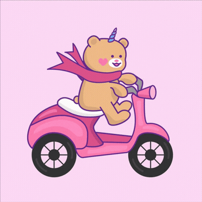 Teddy Bear With Unicorn Horn On Pink Scooter GIF