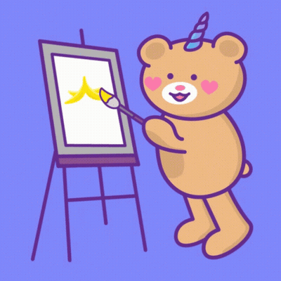 Teddy Bear With Unicorn Horn Painting Banana GIF