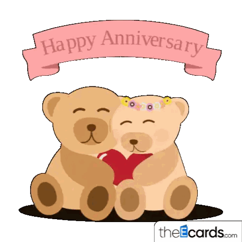 Teddy Bears Hugging Under Happy Anniversary Banner Sticker