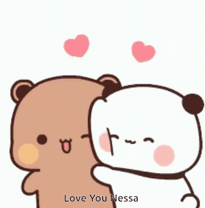 Teddy Bears Hugging With Flying Hearts GIF