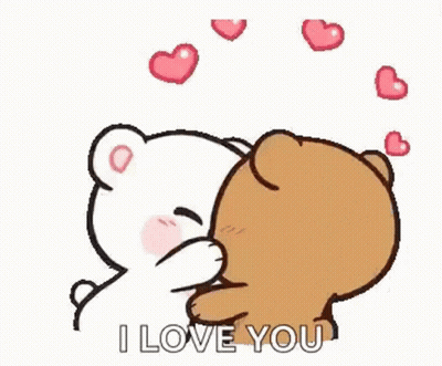 Teddy Bears Hugging With Hearts Saying I Love You GIF
