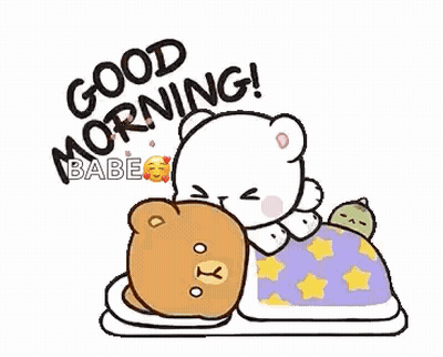 Teddy Bears Laying On Bed Saying Good Morning Babe GIF