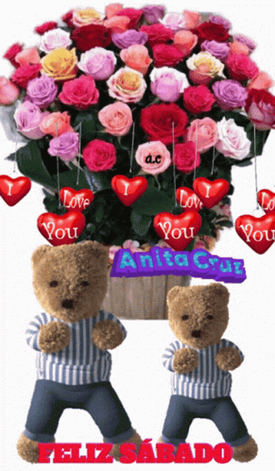Teddy Bears Next To Roses GIF