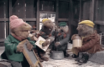 Teddy Bears Playing Instruments In Shed GIF