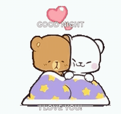 Teddy Bears Sitting On Bed With Blanket GIF