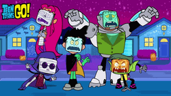 Teen Titans Go Characters Wearing Halloween Mask GIF