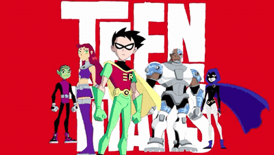 Teen Titans Standing Together In Front Of Red Background GIF