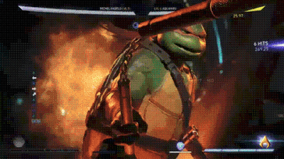 Teenage Mutant Ninja Turtles Fighting In Video Game With Fire Background GIF