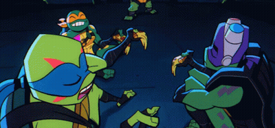 Teenage Mutant Ninja Turtles Gathered In Dark Room GIF
