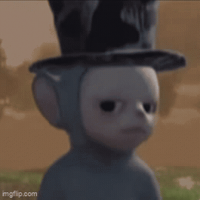 Teletubbies Character In Top Hat Looking At Camera GIF