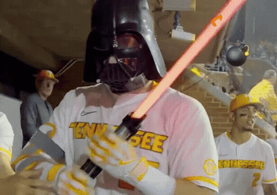 Tennessee Baseball Player In Darth Vader Mask Holding Lightsaber GIF