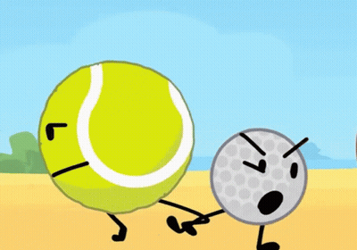 Tennis Ball And Golf Ball Standing On Beach GIF