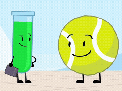 Tennis Ball Next To Test Tube With Green Liquid GIF
