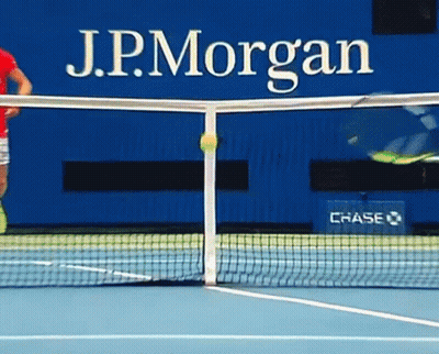 Tennis Court With J.P. Morgan Sign GIF