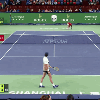 Tennis Court With Rolex And JP Morgan Ads GIF