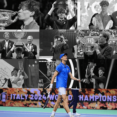 Tennis Player Holding Trophy Italy 2024 World Champions GIF