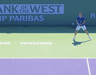 Tennis Player On Court With Bank Of The West Sign GIF
