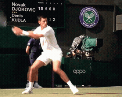Tennis Player Reaching For Ball, Another Watches GIF