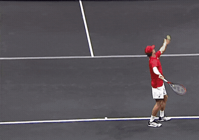 Tennis Player Swinging Racket On Court With AT&T Tour Sign GIF