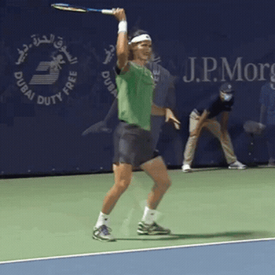 Tennis Player With Dubai Duty Free Sign GIF