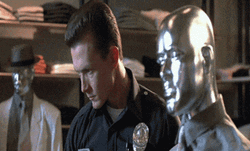 Terminator Skynet Robert Patrick Looking At Mannequin GIF