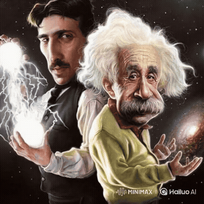 Tesla And Albert Einstein Caricature GIF
