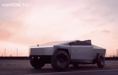 Tesla Cybertruck Driving Down Road GIF