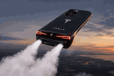 Tesla Phone Flying With Smoke GIF