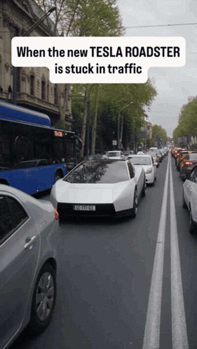 Tesla Roadster Stuck In Traffic GIF