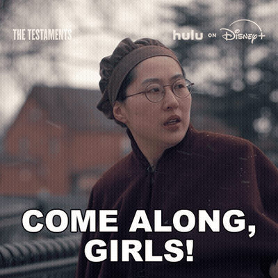 Testaments Poster Woman With Glasses Come Along Girls GIF