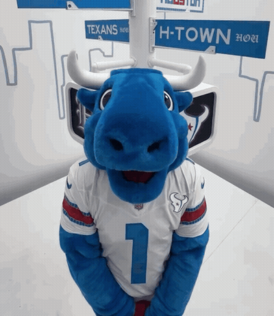 Texans Mascot In Front Of H-Town Sign GIF